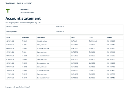 Account statement: a page of the example output