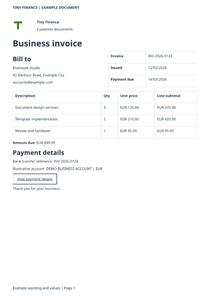 Business invoice: a page of the example output